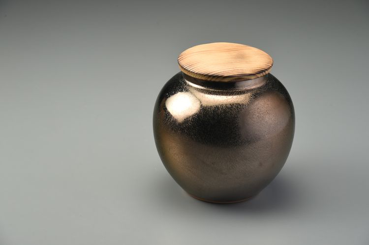 黃金釉玫瑰金木蓋5兩茶葉罐