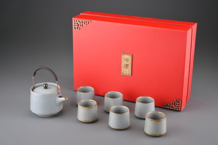 官窯青提樑壺6直筒大杯禮盒