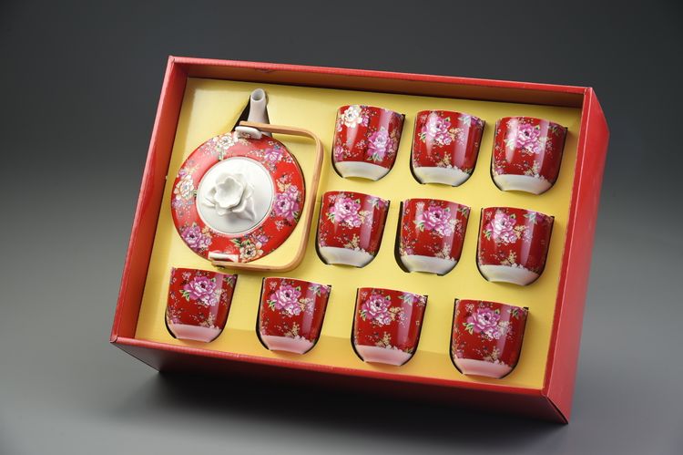 花團錦簇1玫瑰提梁壺10湯杯(盒裝)