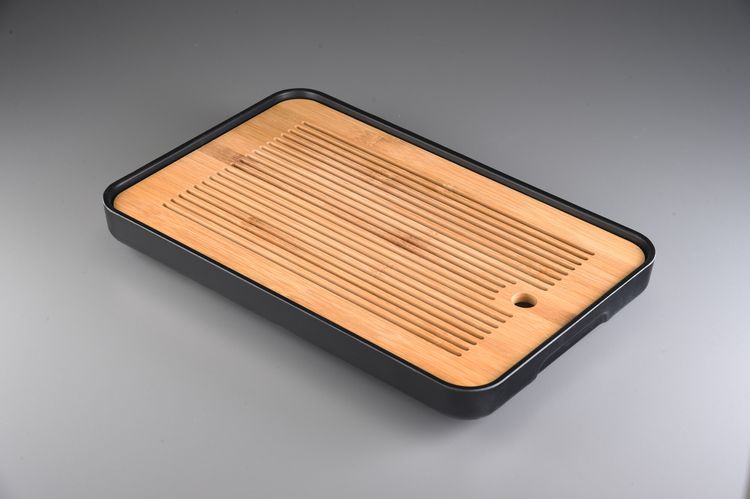 禪境竹方茶盤/長方黑