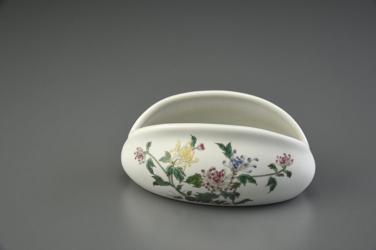 羊脂釉菊花名片架