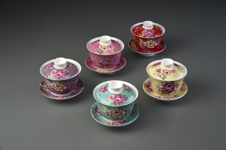  花團錦簇高三件式蓋杯/五色(220cc)