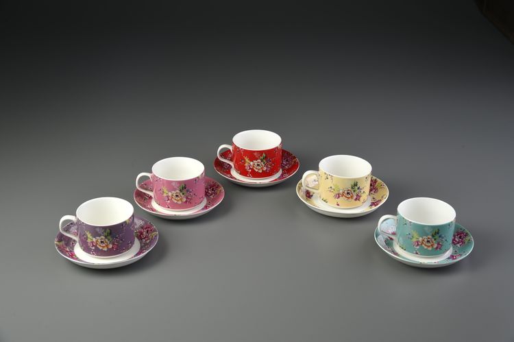 花團錦簇二件式咖啡杯/五色(150cc)