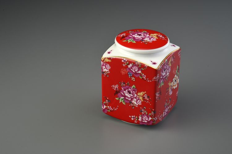 花團錦簇方型四兩罐(紅)