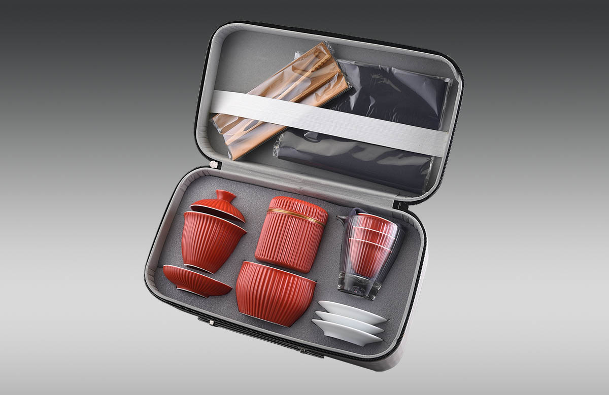 棗紅時尚巧紋15件式皮革禮盒